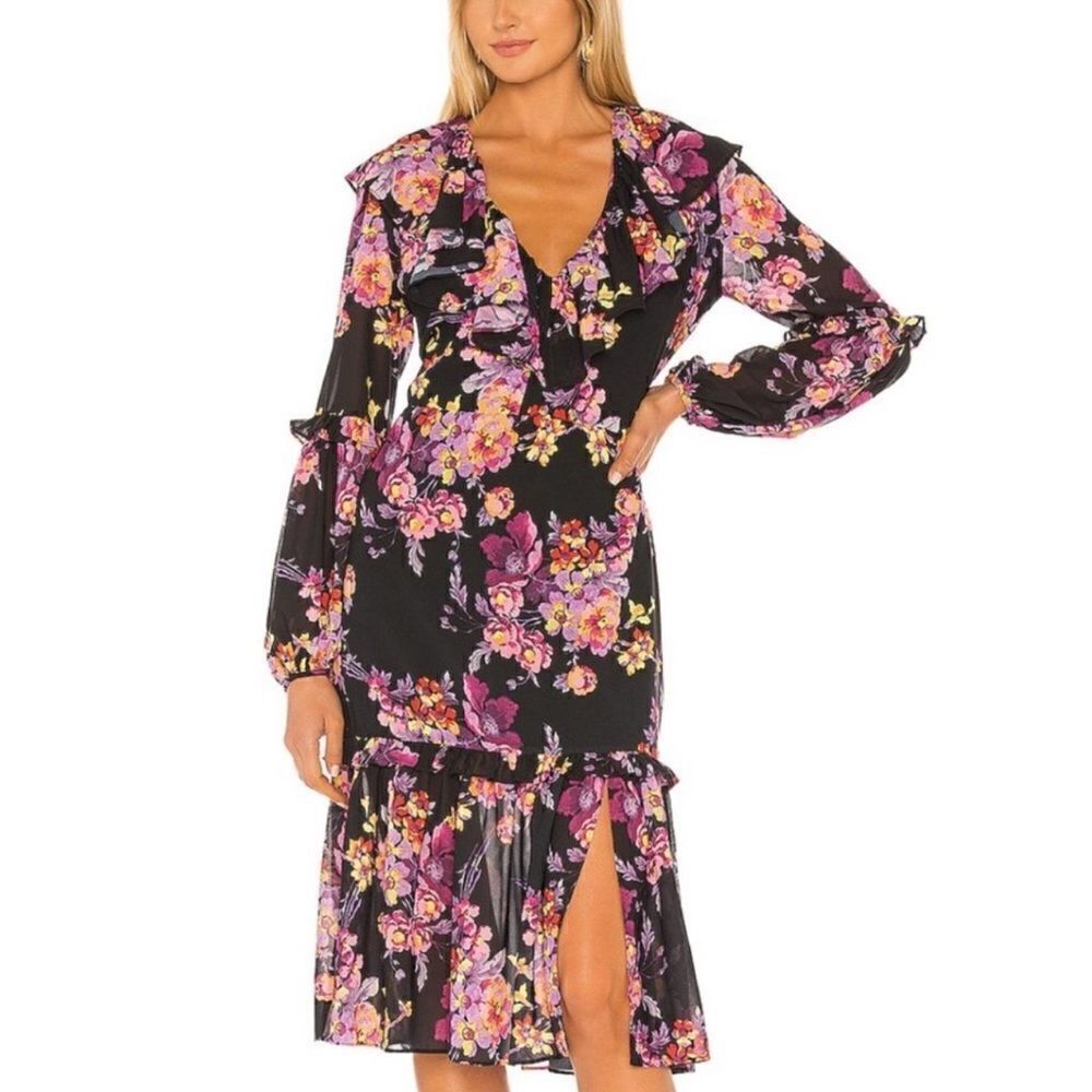 Amanda Uprichard Talulah Long Sleeve Ruffle Hem Midi Dress Size Medium